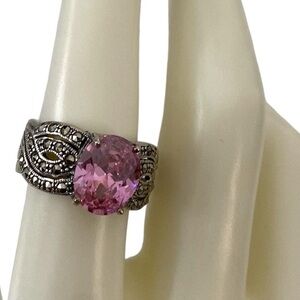 Sterling Silver Studded Pink Topaz Ring